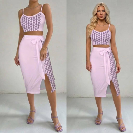 Buddha Pattern Crop Cami Top & Tie Split Skirt Set (6 Colors) - play VIDEO