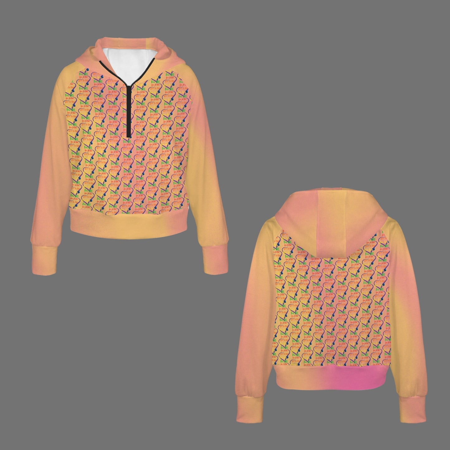 LINFA Little Hearts Zip Up Collar Hoodie Sunset