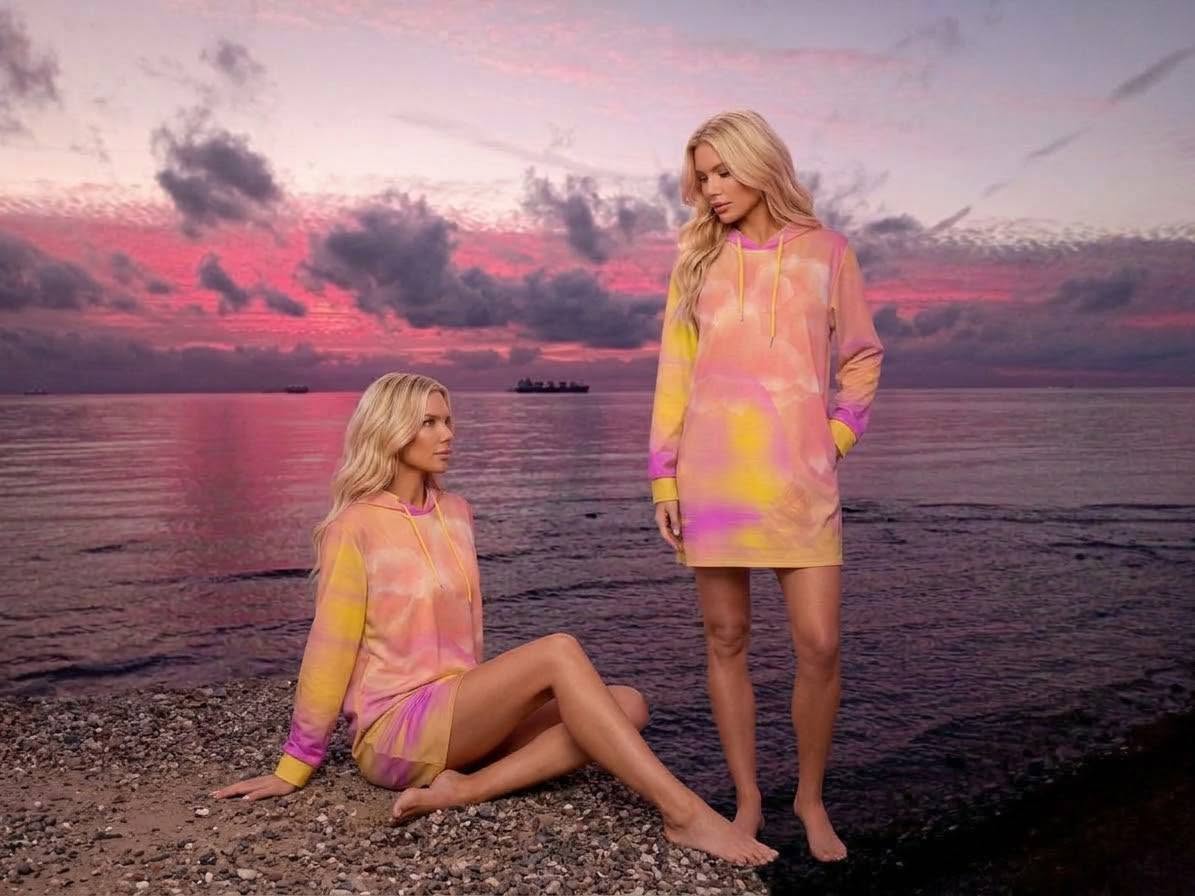 Se Son Rose Short Hoodie Dress Yellow Pale Pink Salmon