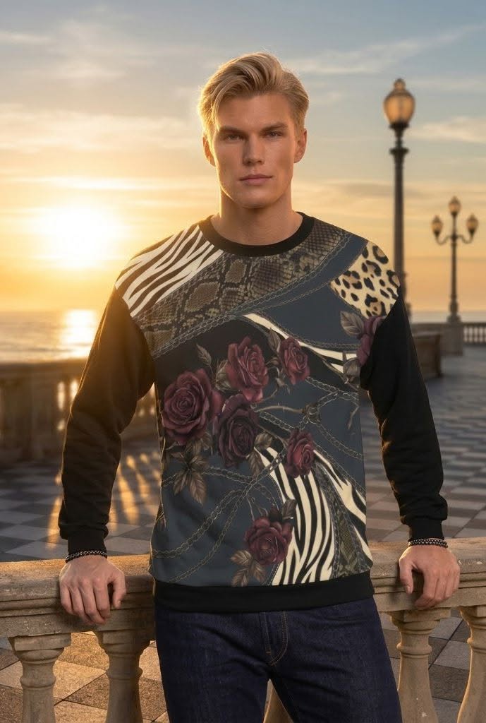 Animal & Roses Mix Male Sweater