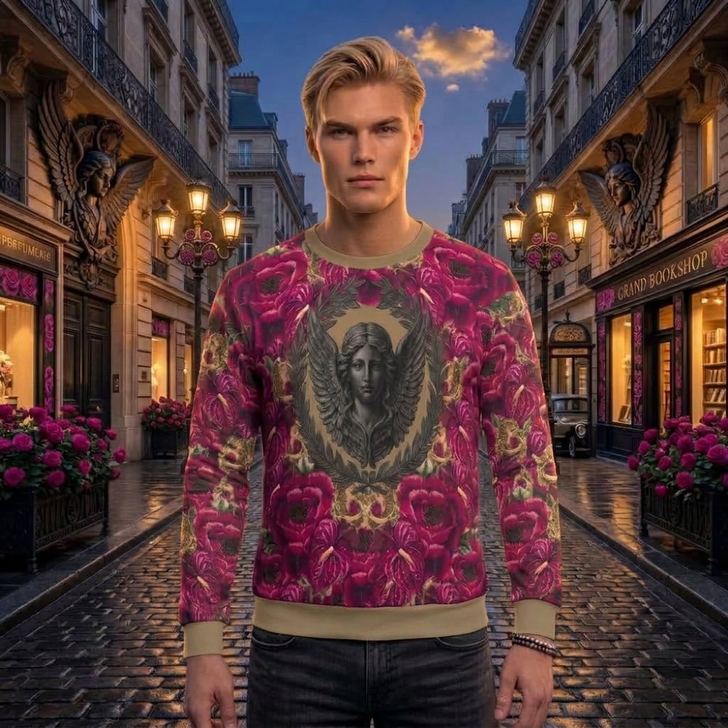 Logo & Roses Men's Crewneck Sweatshirt Light Brown