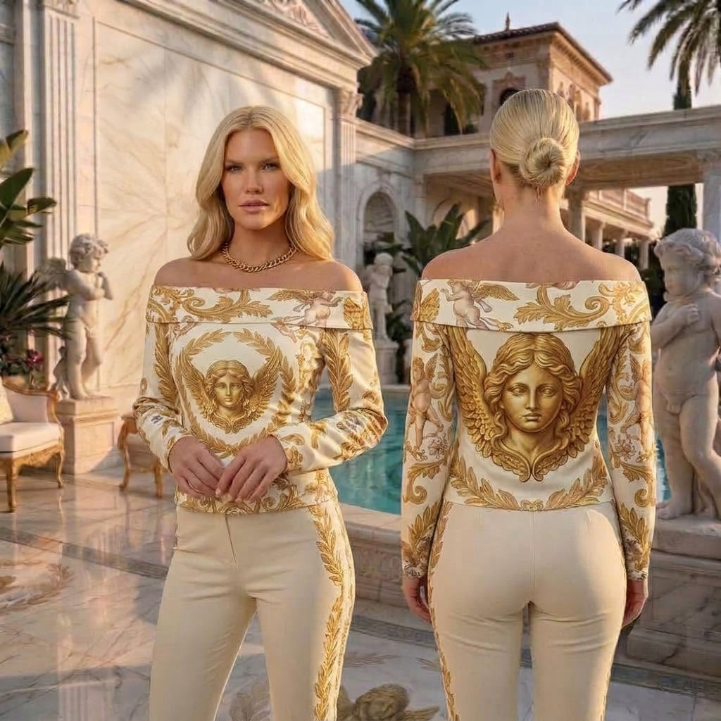 Baroque Putti Slim Fit Off Shoulder Top