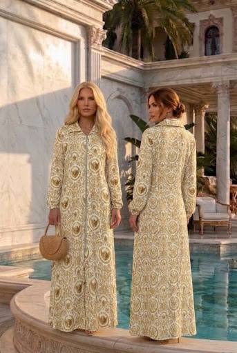 Baroque Putti Pattern Velvet Zipper Maxi Dress with pockets