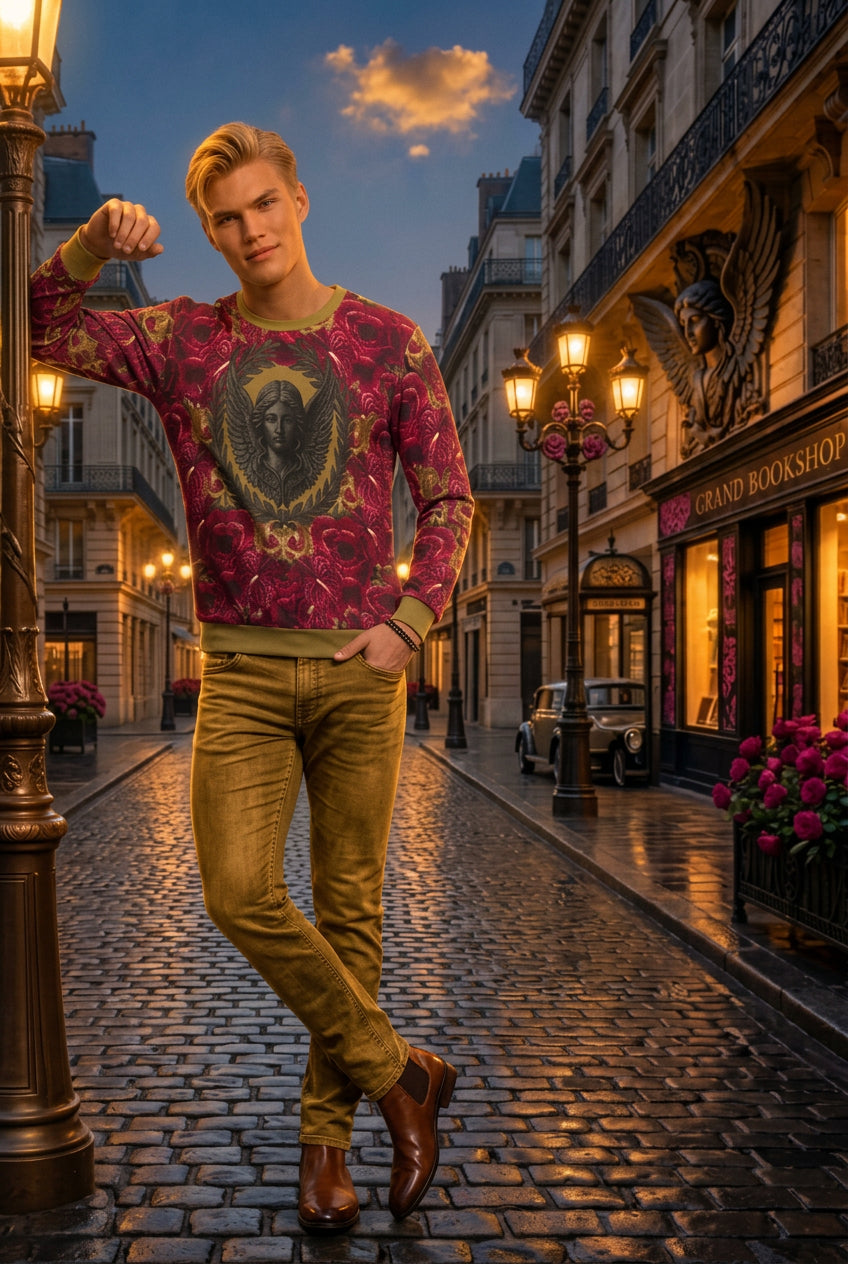 Logo & Roses  Men's Crewneck Sweatshirt Lightest Brown/Golden
