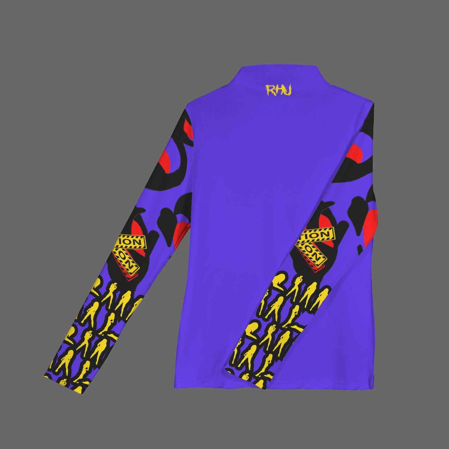 CAUTION Long Sleeve Turtleneck Shirt Blue Black Hearts Mosquitoes