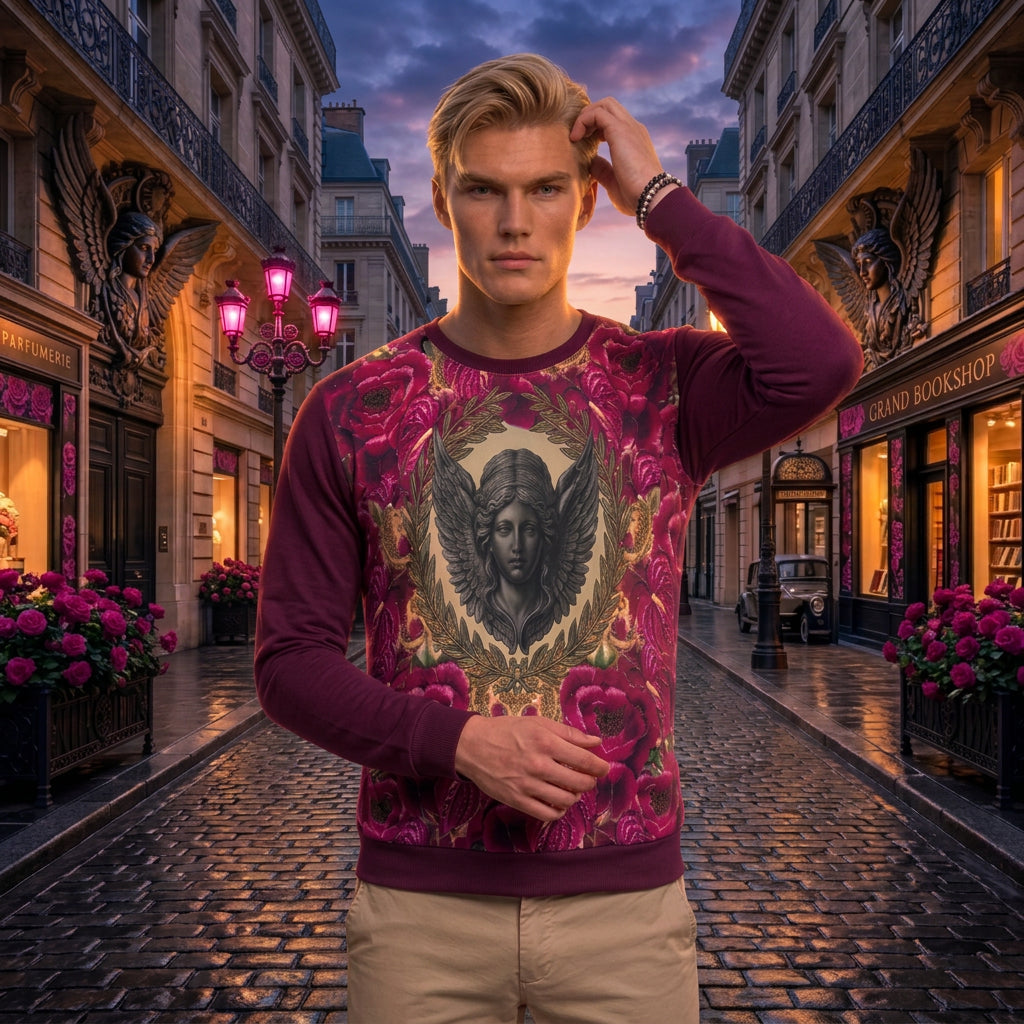 Logo & Roses Men's Crewneck Sweatshirt Burgundy