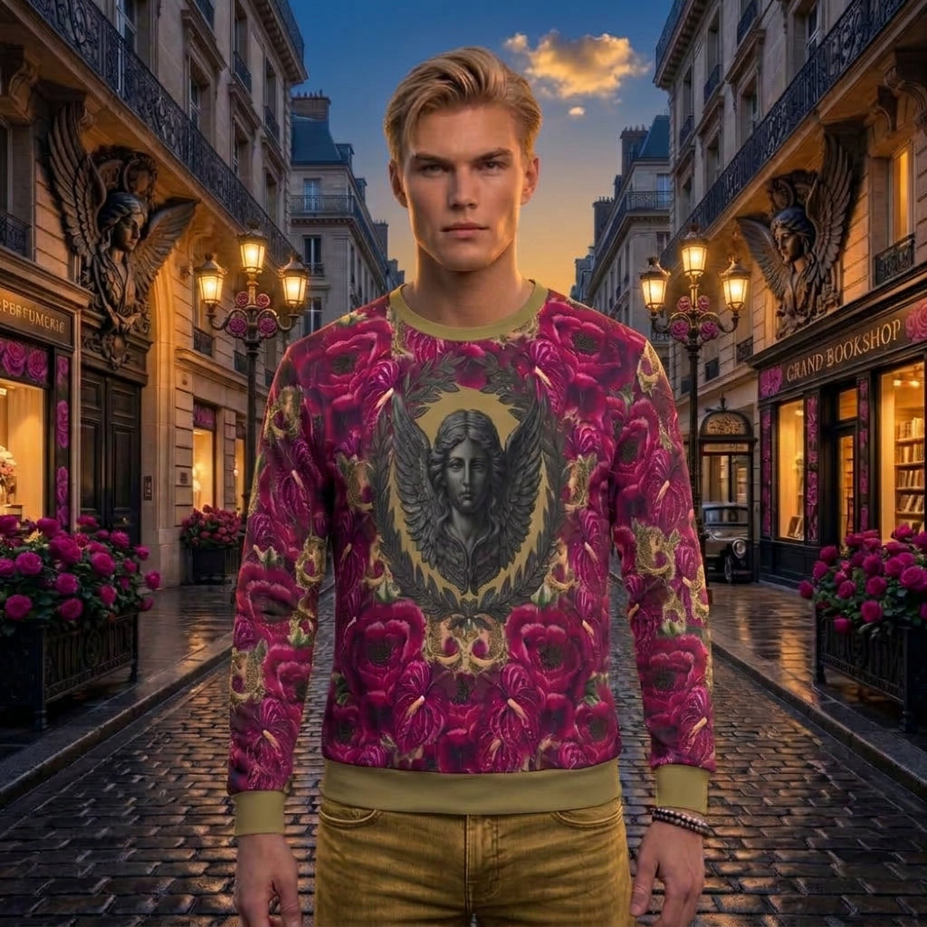 Logo & Roses  Men's Crewneck Sweatshirt Lightest Brown/Golden