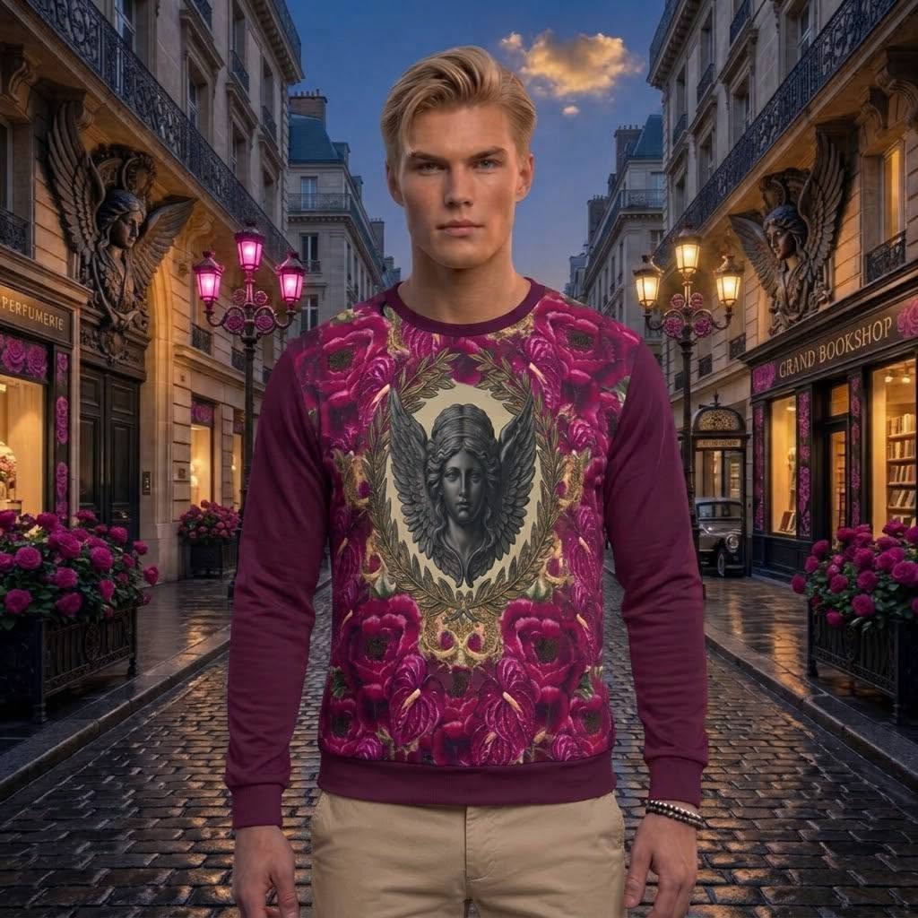 Logo & Roses Men's Crewneck Sweatshirt Burgundy