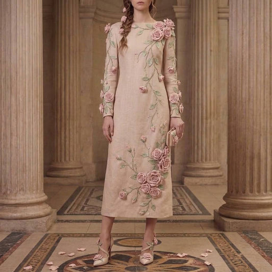 Bespoke 3D Botanical-Theemed Handcrafted Applique Midi Length Dress