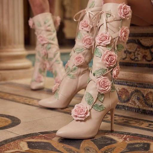 Bespoke Genuine Leather Stiletto Heel Boots With Appliques