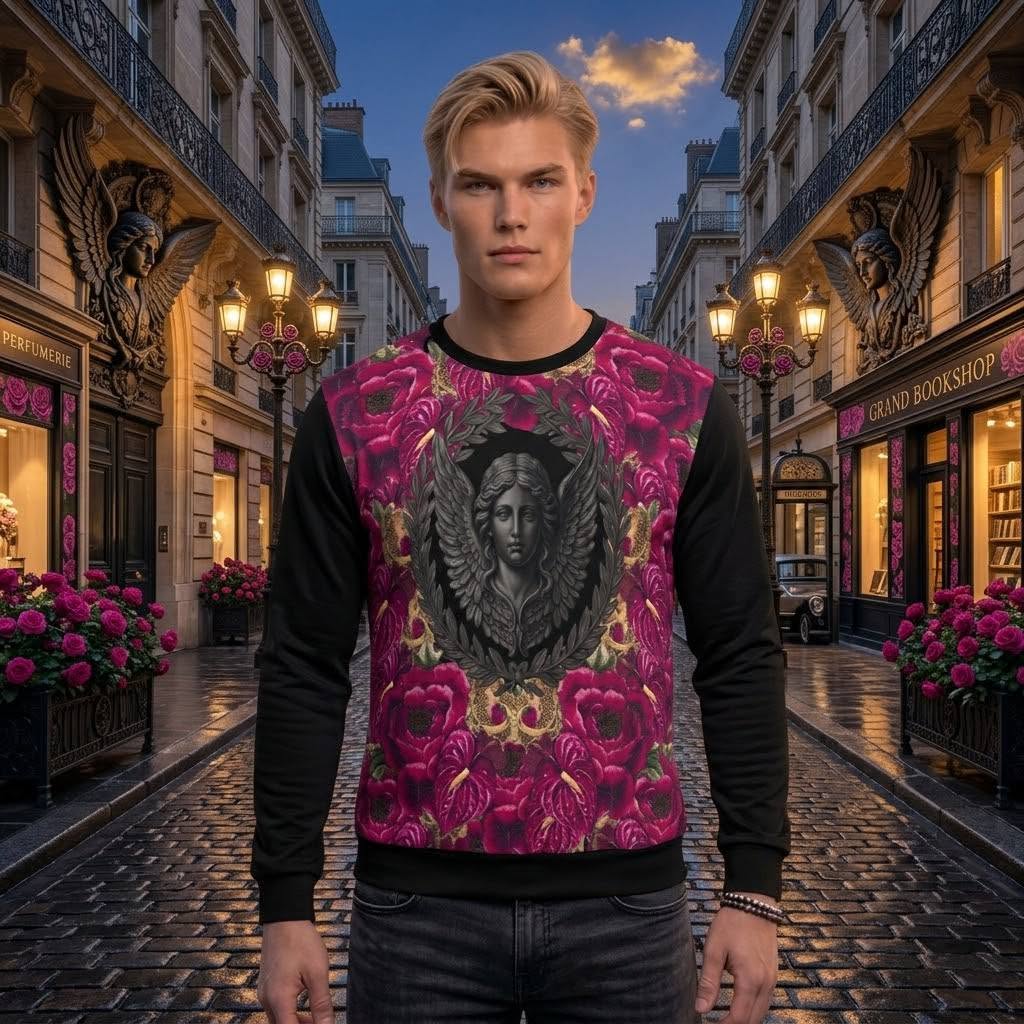 Logo & Roses  Men's Crewneck Sweatshirt Black