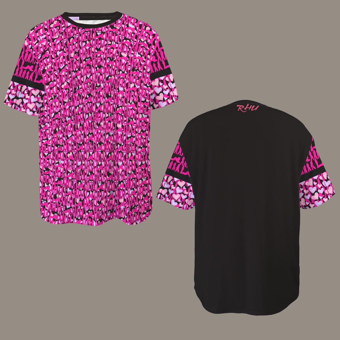 Mosquitoes Small Hearts T-shirt Hot Pink Black V2