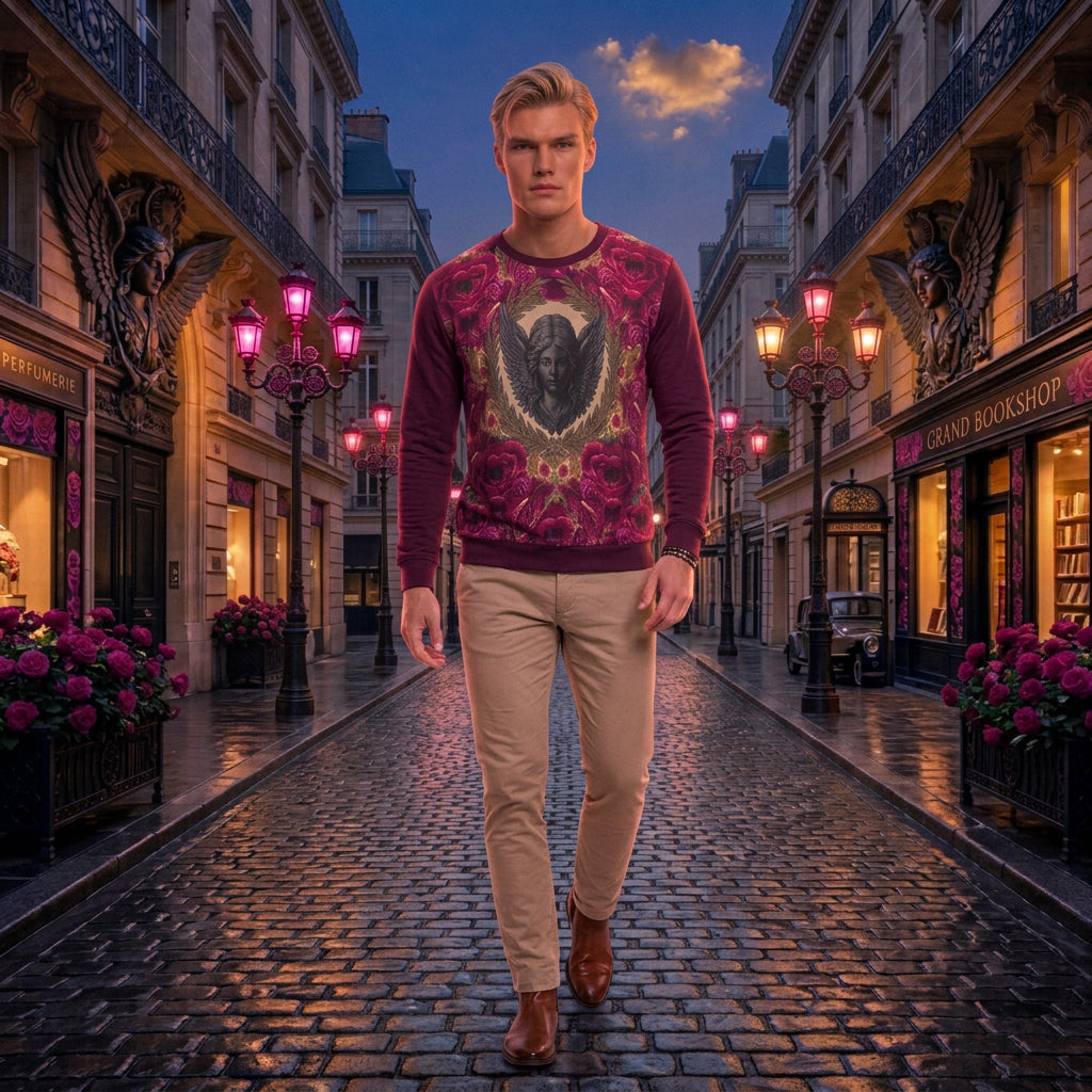Logo & Roses Men's Crewneck Sweatshirt Burgundy
