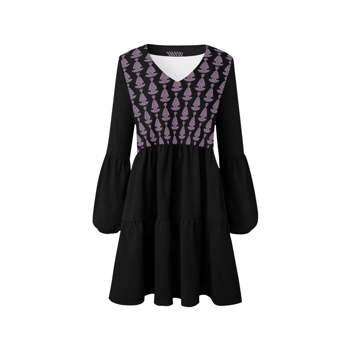 Buddha Pattern Boho Dress Black