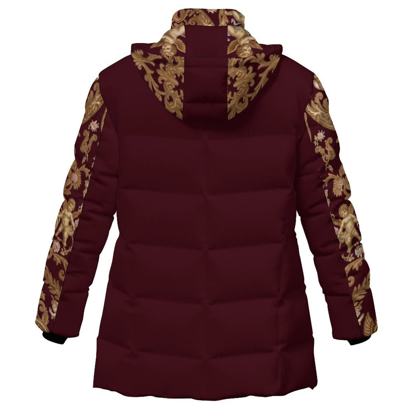 All-Over Print Women's Stand Collar Hooded Zipper Puffer Coat