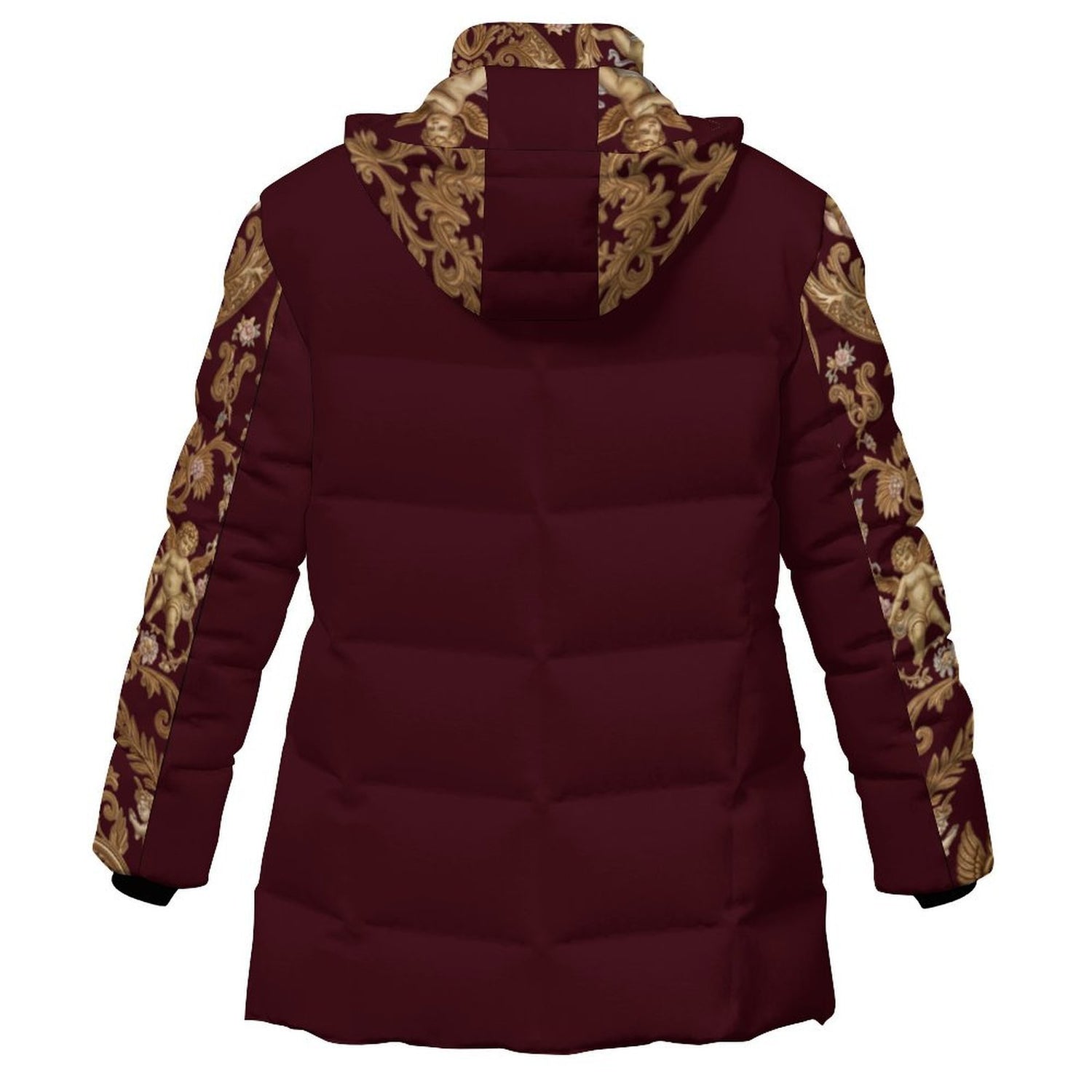 All-Over Print Women's Stand Collar Hooded Zipper Puffer Coat