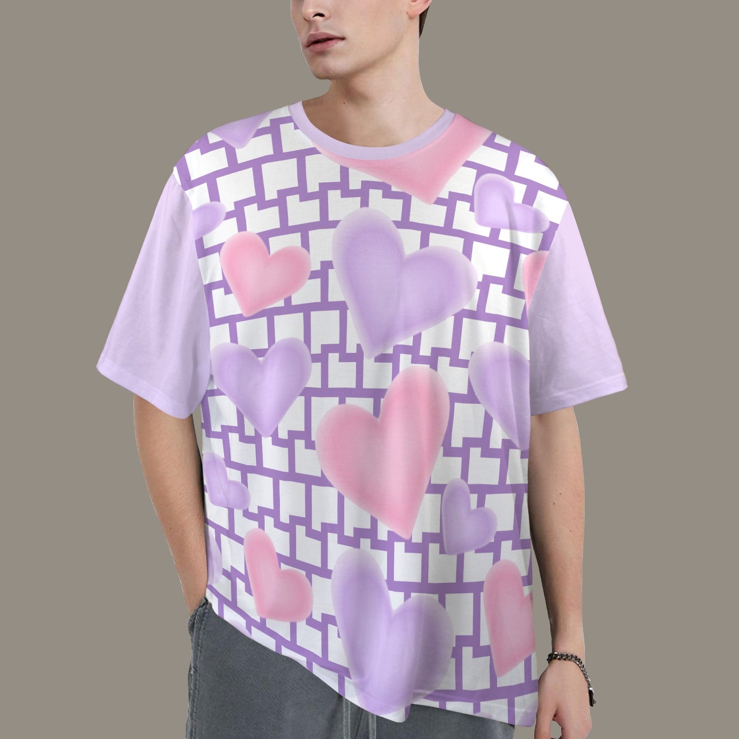 SE SON ROSE T-SHIRT -WHITE/LILAC WALL & HEARTS - SOLID LILAC BACK