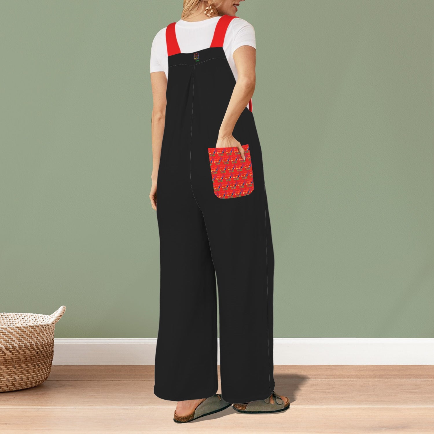 LINFA Little Hearts Jumpsuit Black Red Stripes Pocket