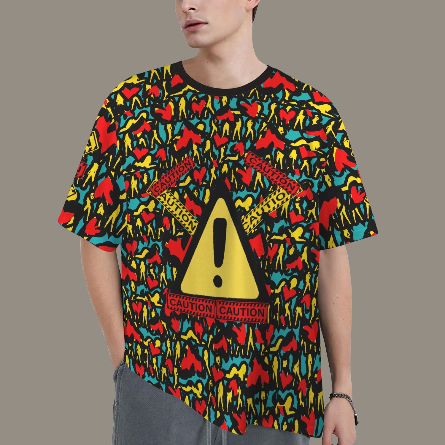 CAUTION Mosquitoes HEARTS Verde AcquaT-SHIRT