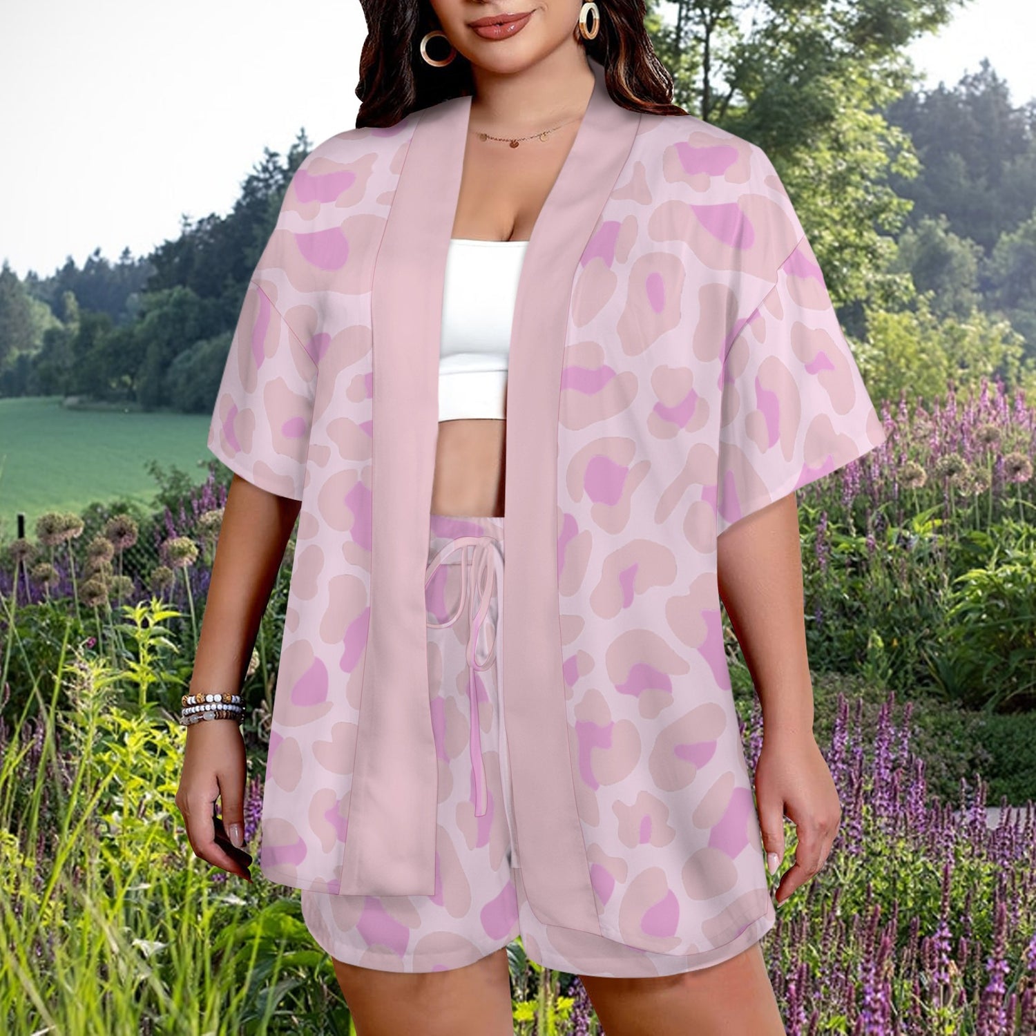 Completo Shorts Open T-Shirt Pale Light Mauve