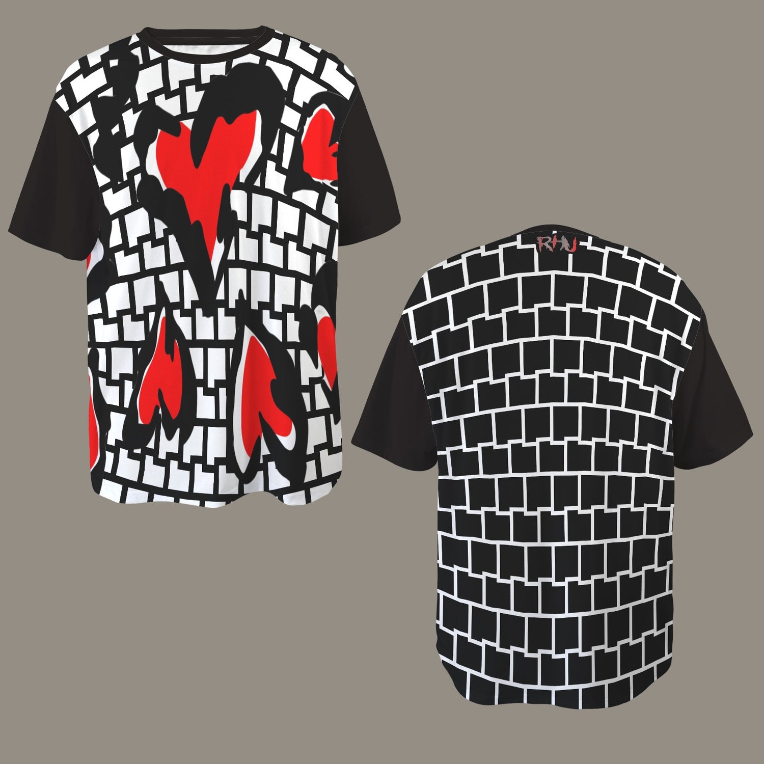 SE SON ROSE T-SHIRT -WHITE/BLACK WALL & HEARTS V2