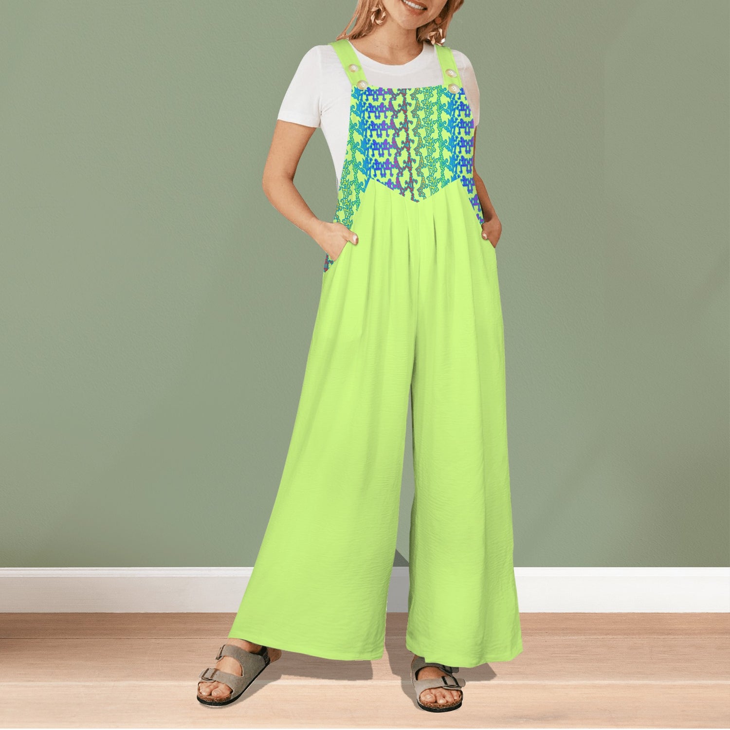Rainbow Dancing Figures Jumpsuit Pale Green Charcoral