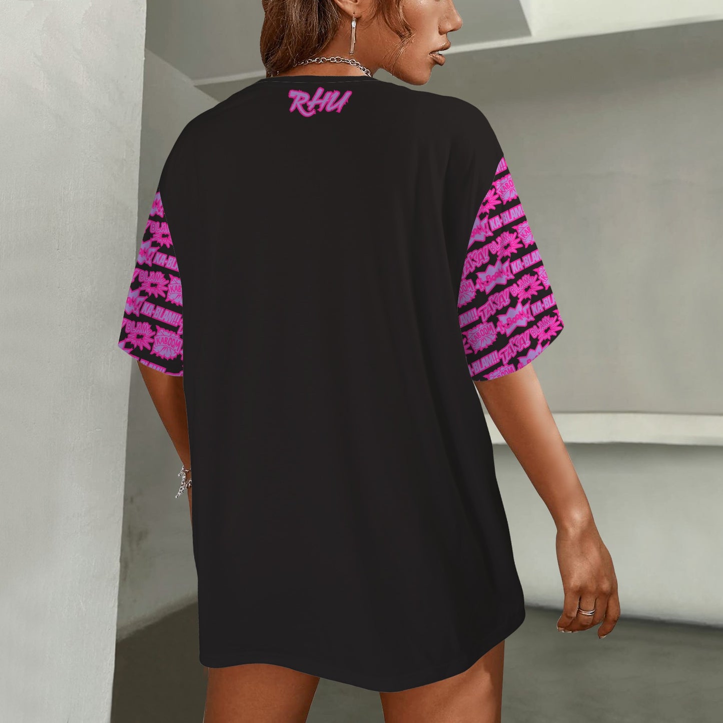 Hidden Name T-shirt Hot Pink Black