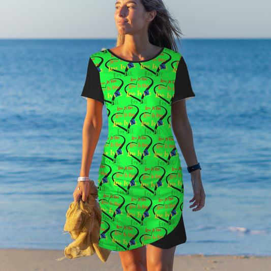 LINFA Bodycon Dress Bright Green Black Little Hearts