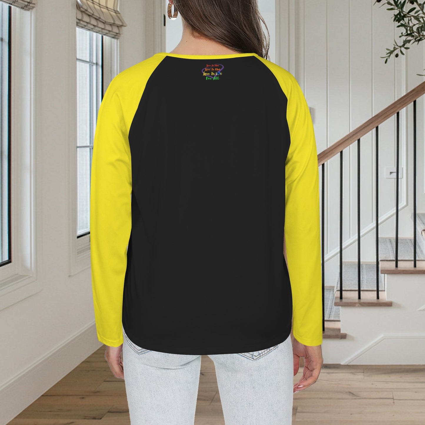 LINFA Long Sleeve Shirt Button Black Yellow Sleeve