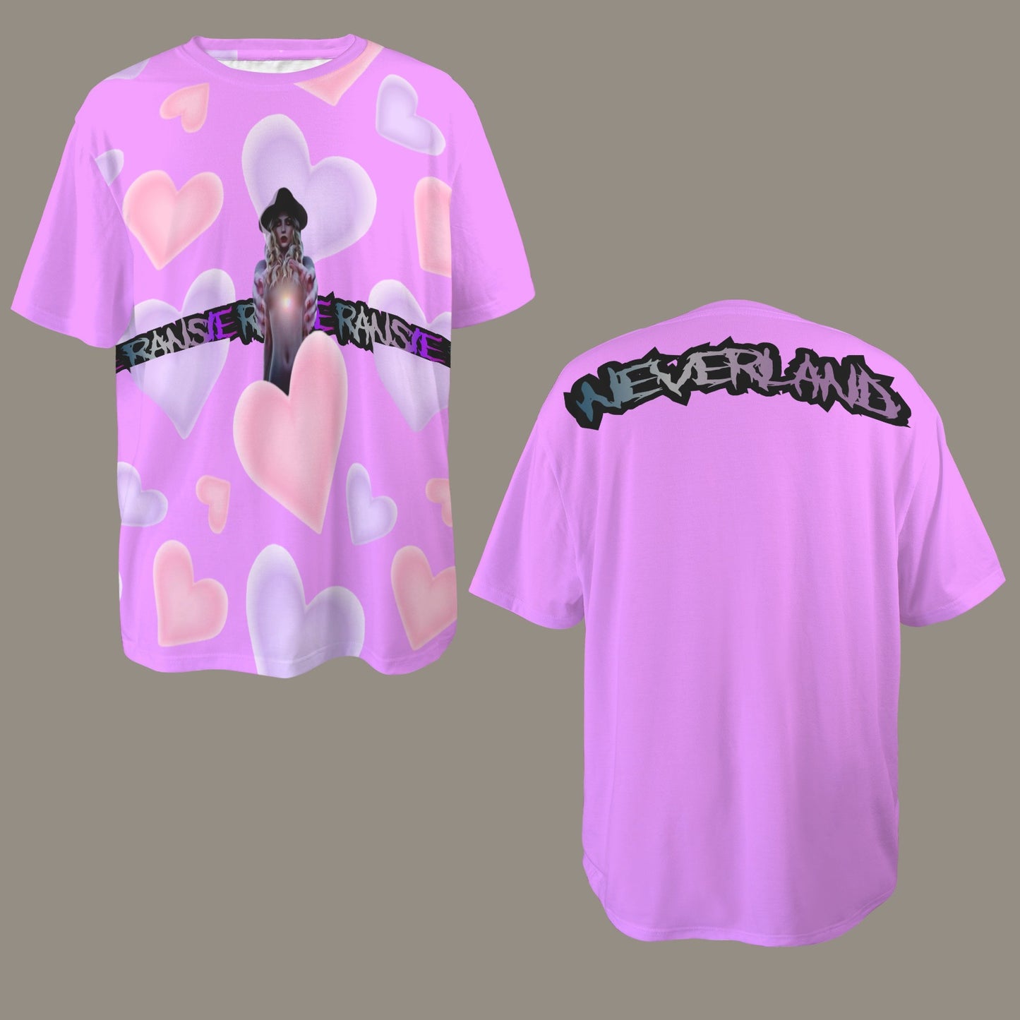 RANSIE IN NEVERLAND FIGURE HEARTS  T-SHIRT GLICINE- DISTRESSED NEEVRLAND