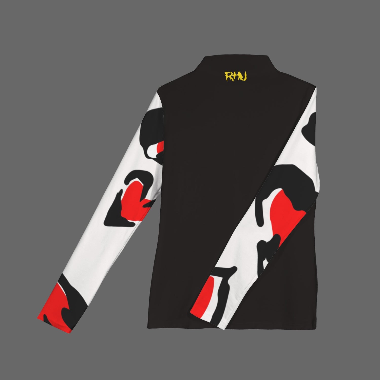 RANSIE CAUTION Long Sleeve Turtleneck Shirt White Black Hearts