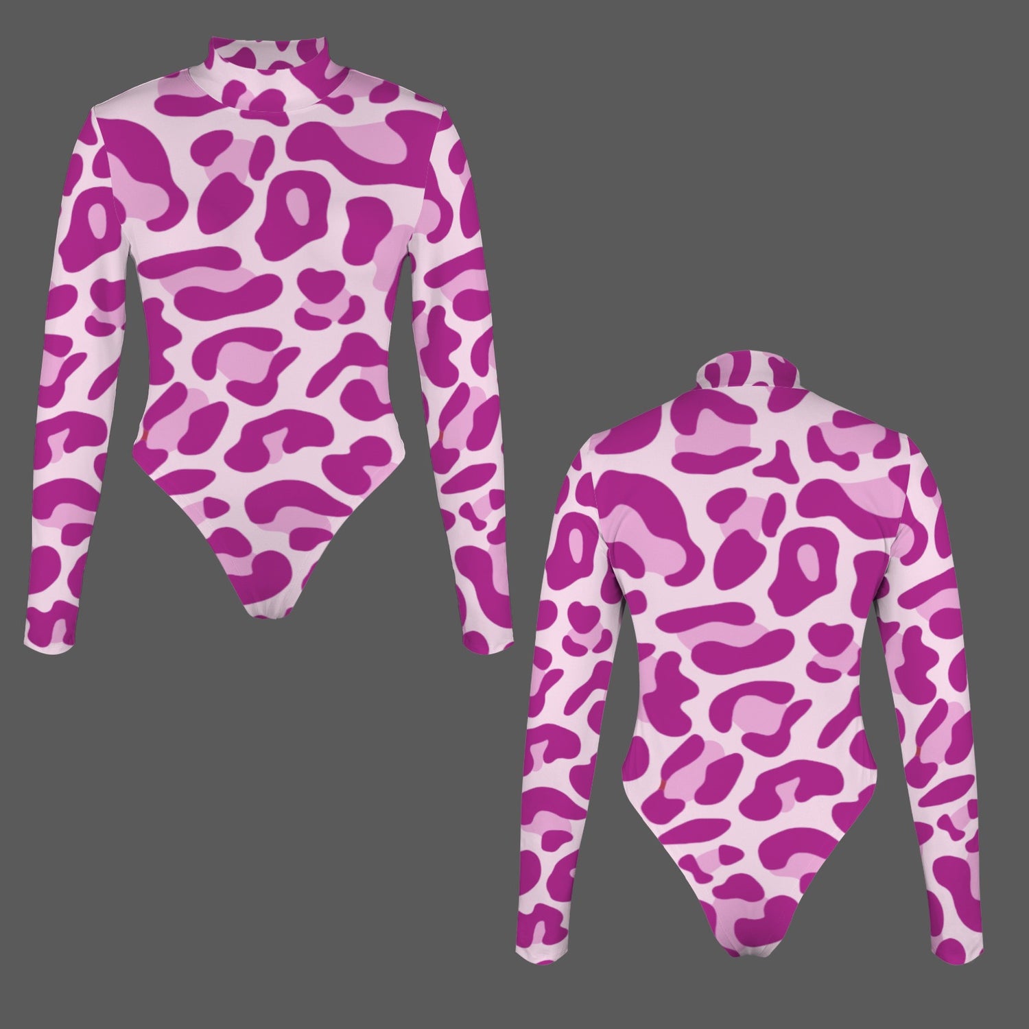 Leopard Long Sleeve Bodysuit Dark Hot Pink Pink