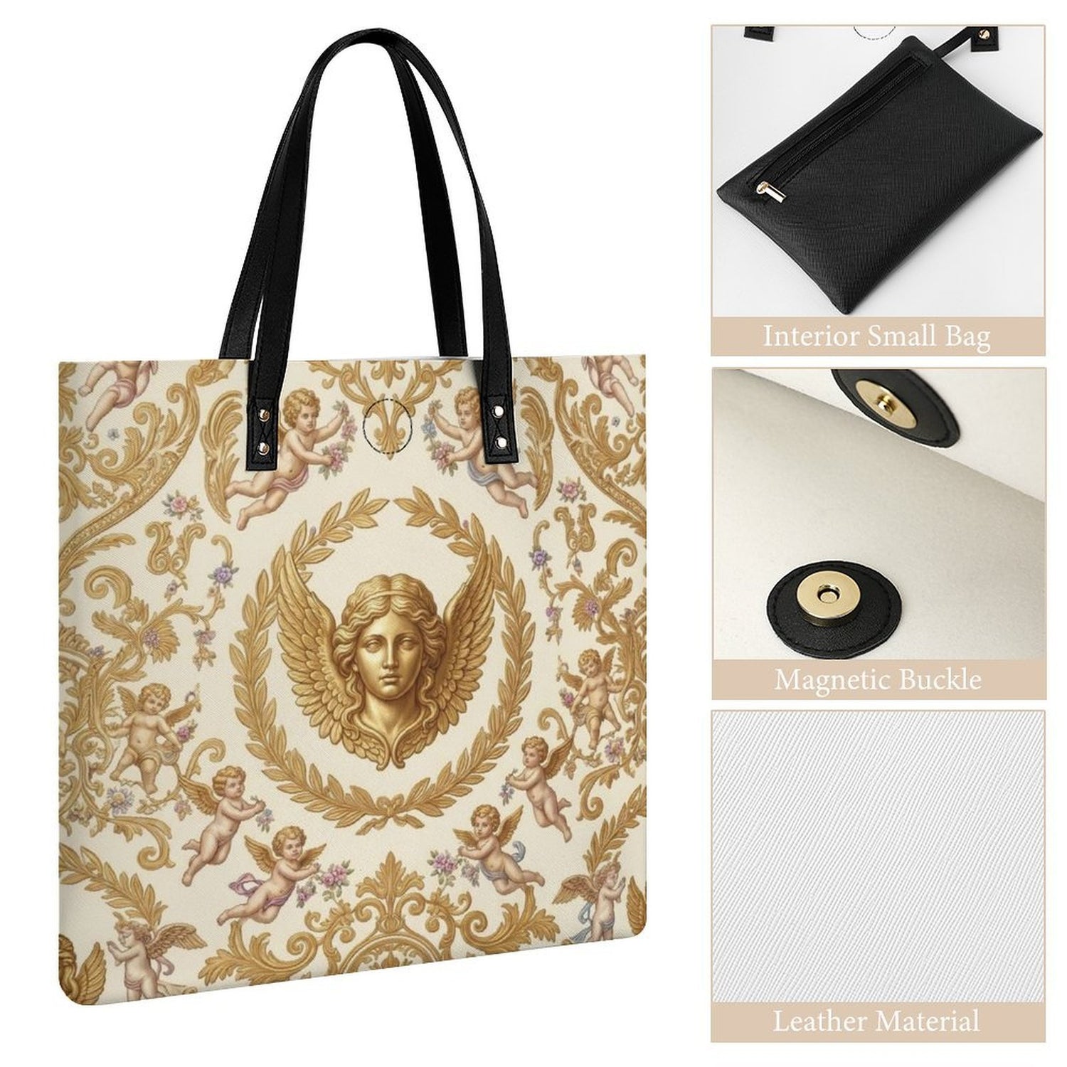 Baroque Putti Flat PU Leather Tote Bag
