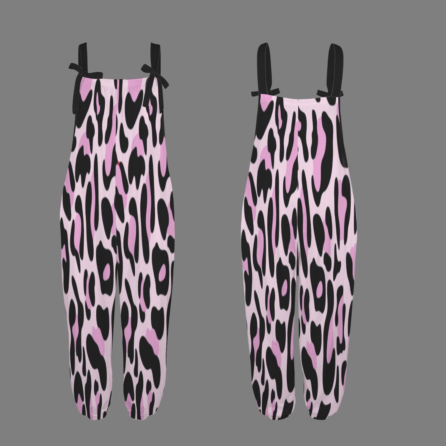 Black Pink Leopard Long Romper