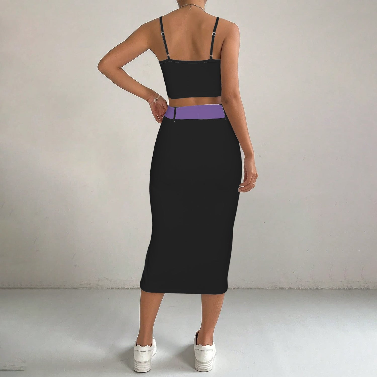 LINFA TOP SKIRT SET BLACK PURPLE BELT