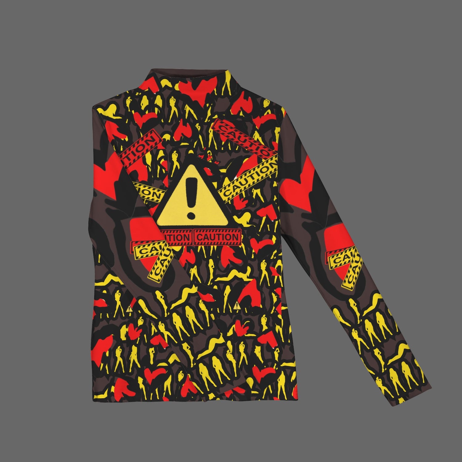 CAUTION Long Sleeve Turtleneck Brown Shirt TB Hearts Mosquitoes Small SIGN