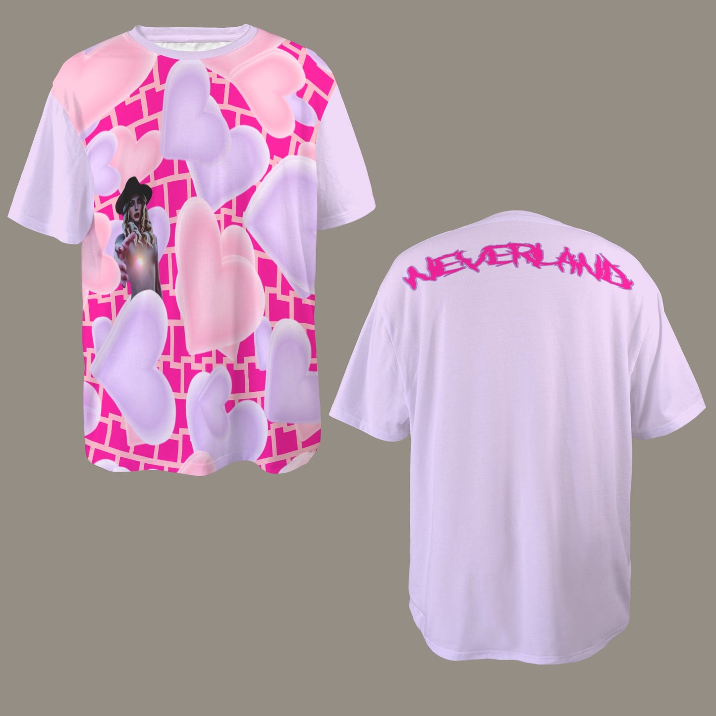 RANSIE FIGURE T-SHIRT -HOT PINK/LILAC WALL & HEARTS - SOLID LILAC BACK