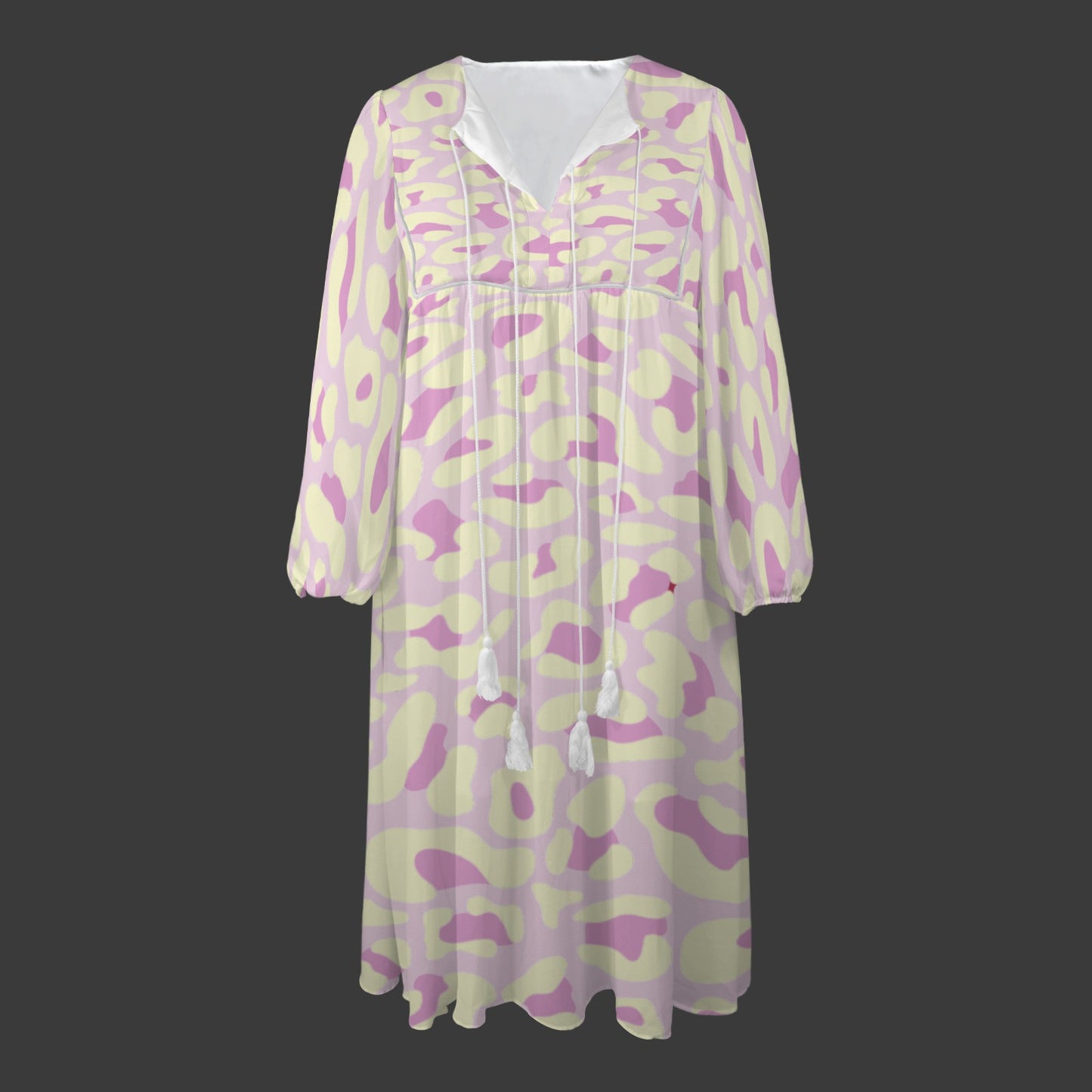 Light Yellow Pink Leopard Long Dress