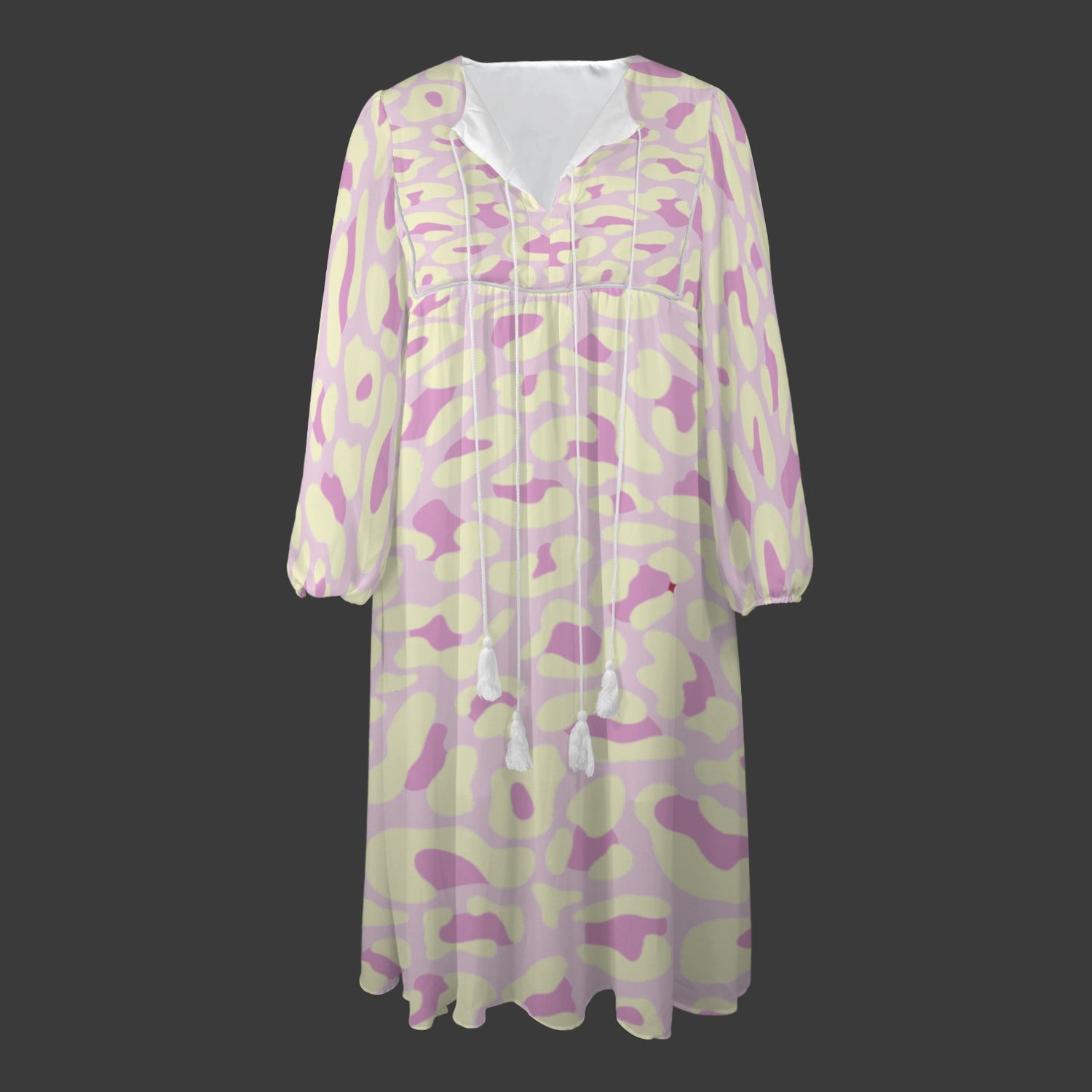 Light Yellow Pink Leopard Long Dress