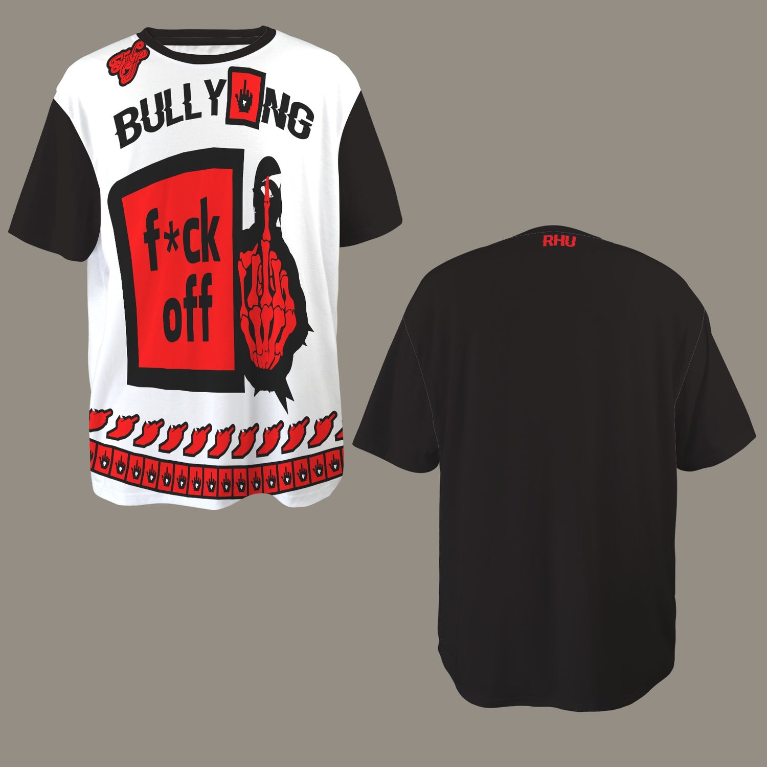 FUCK OFF BULLYING DISTRESSED T-SHIRT BLACK WHITE