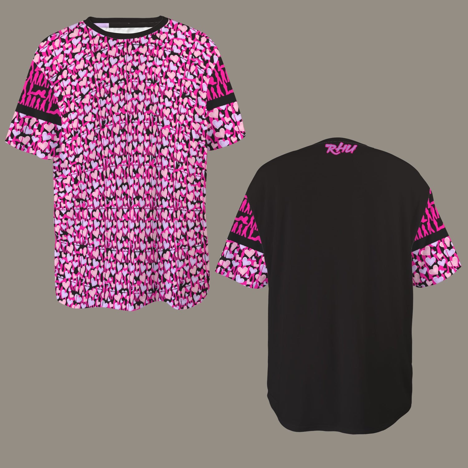 Mosquitoes Small Hearts T-shirt Hot Pink Black