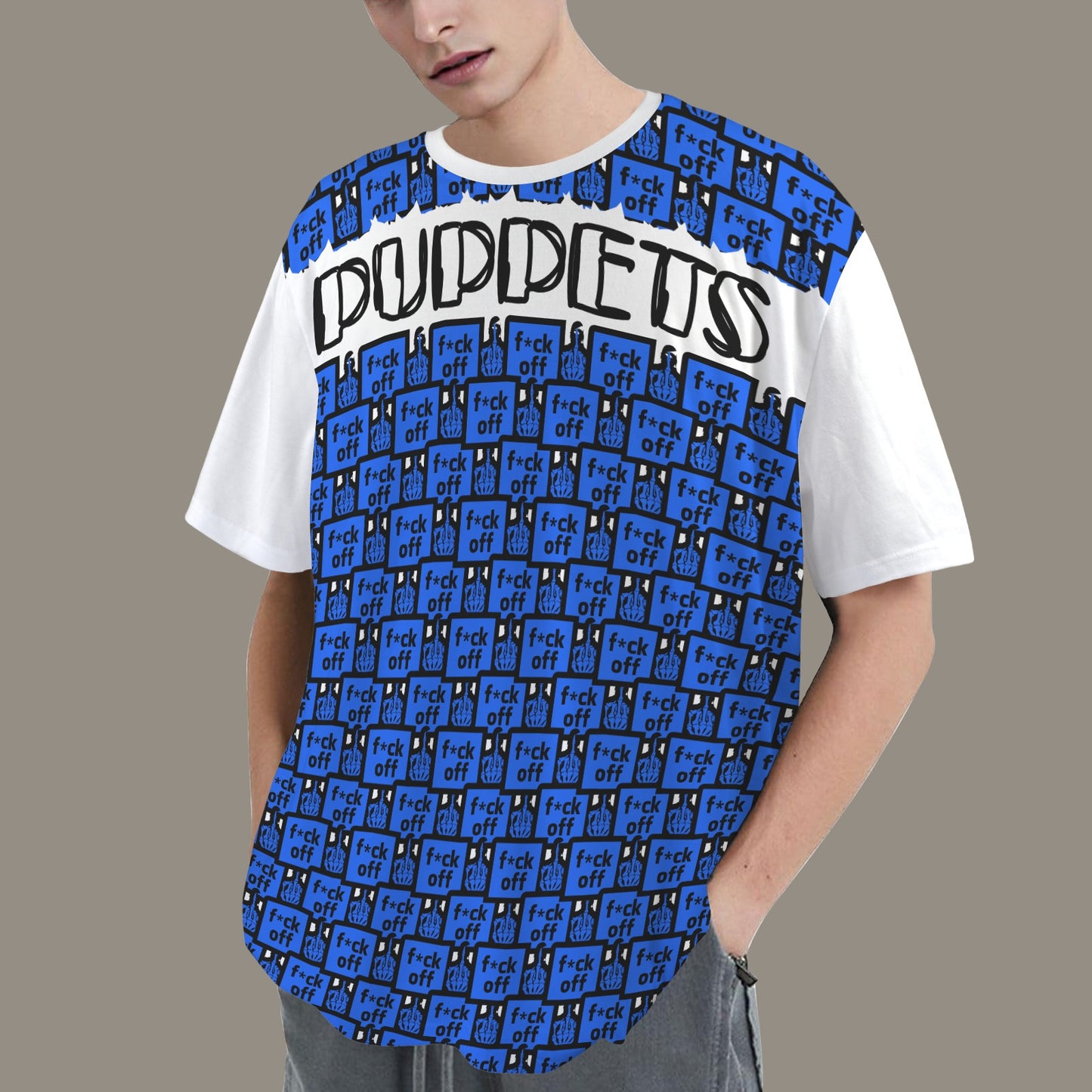 FUCK OFFPUPPETS BLUE WHITE T-SHIRT