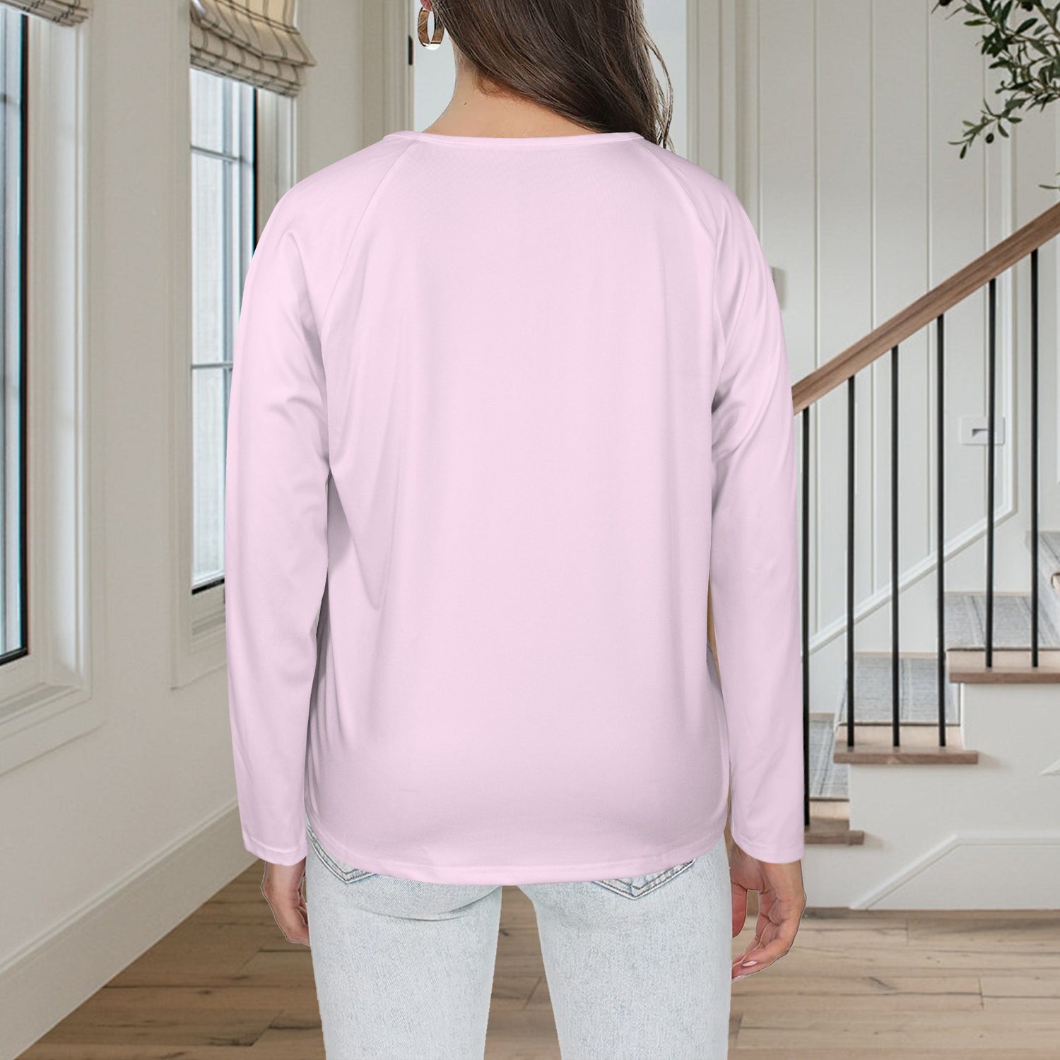 Buddha Pattern Long Sleeve Shirt Button Pale Pink