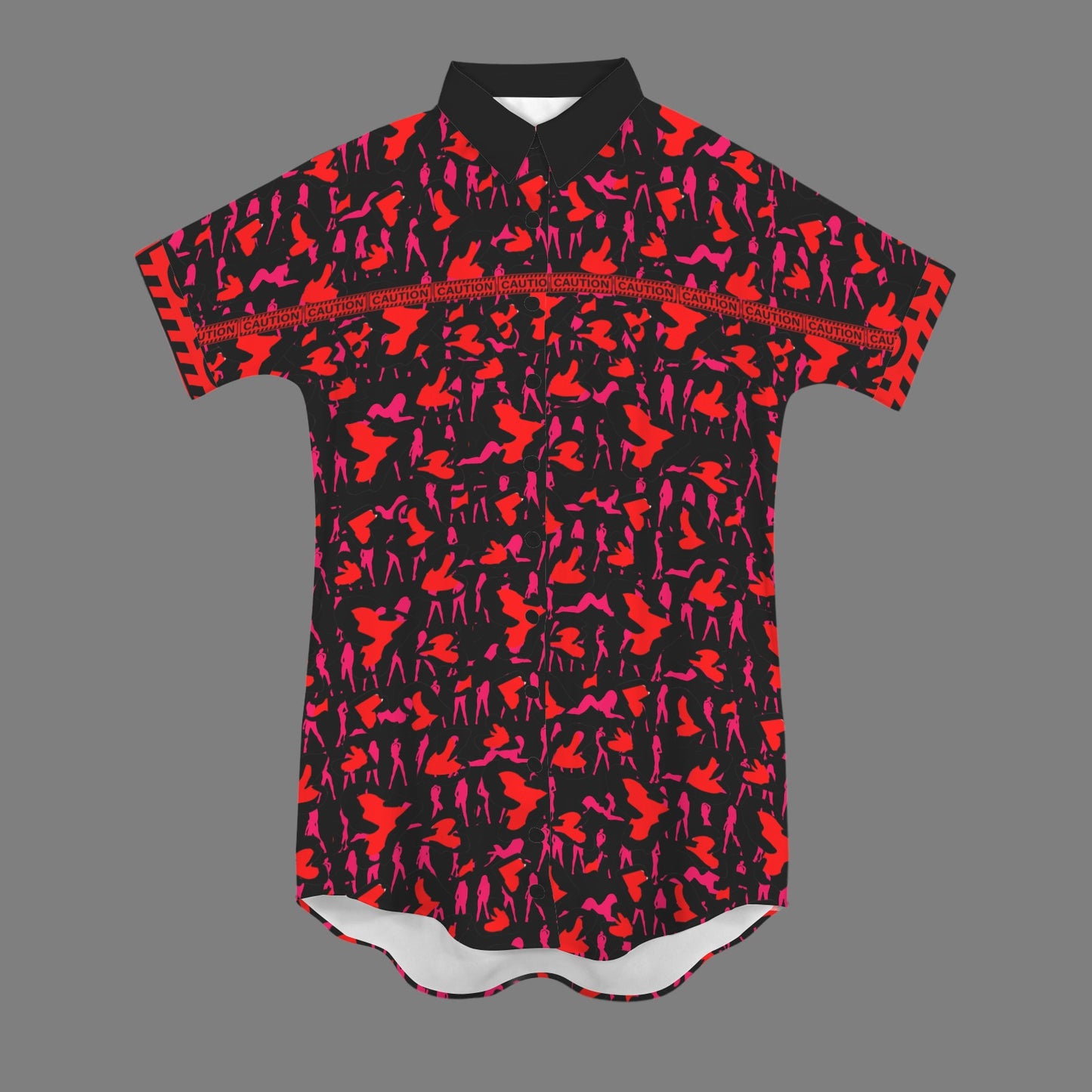 Caution Mosquitoes T Shirt Dress Magenta Red Black Buttons