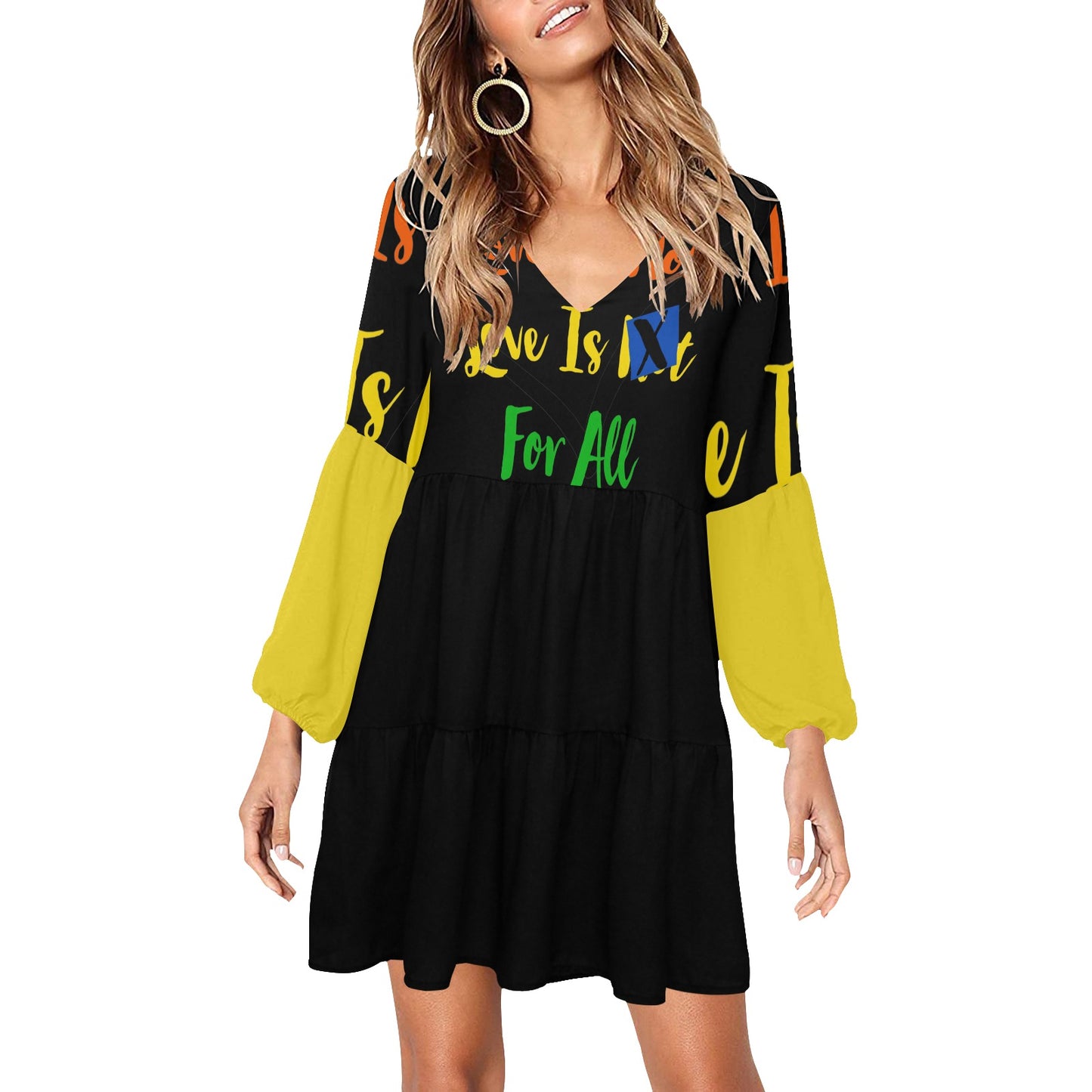 LINFA Boho Dress Black Yellow Sleeve