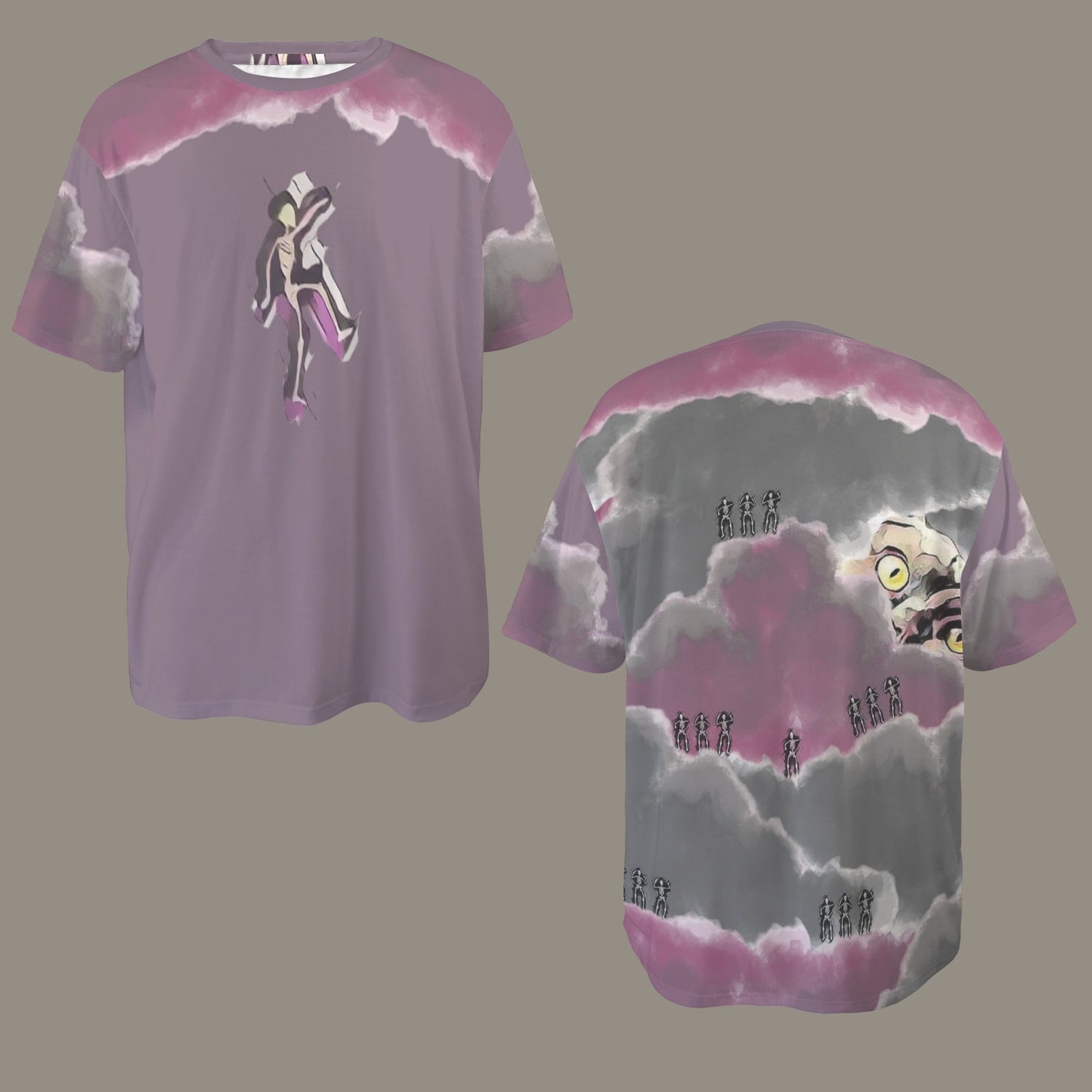 Humans Scare Me Jimmy Cloud T-Shirt Mauve Skeleton Front