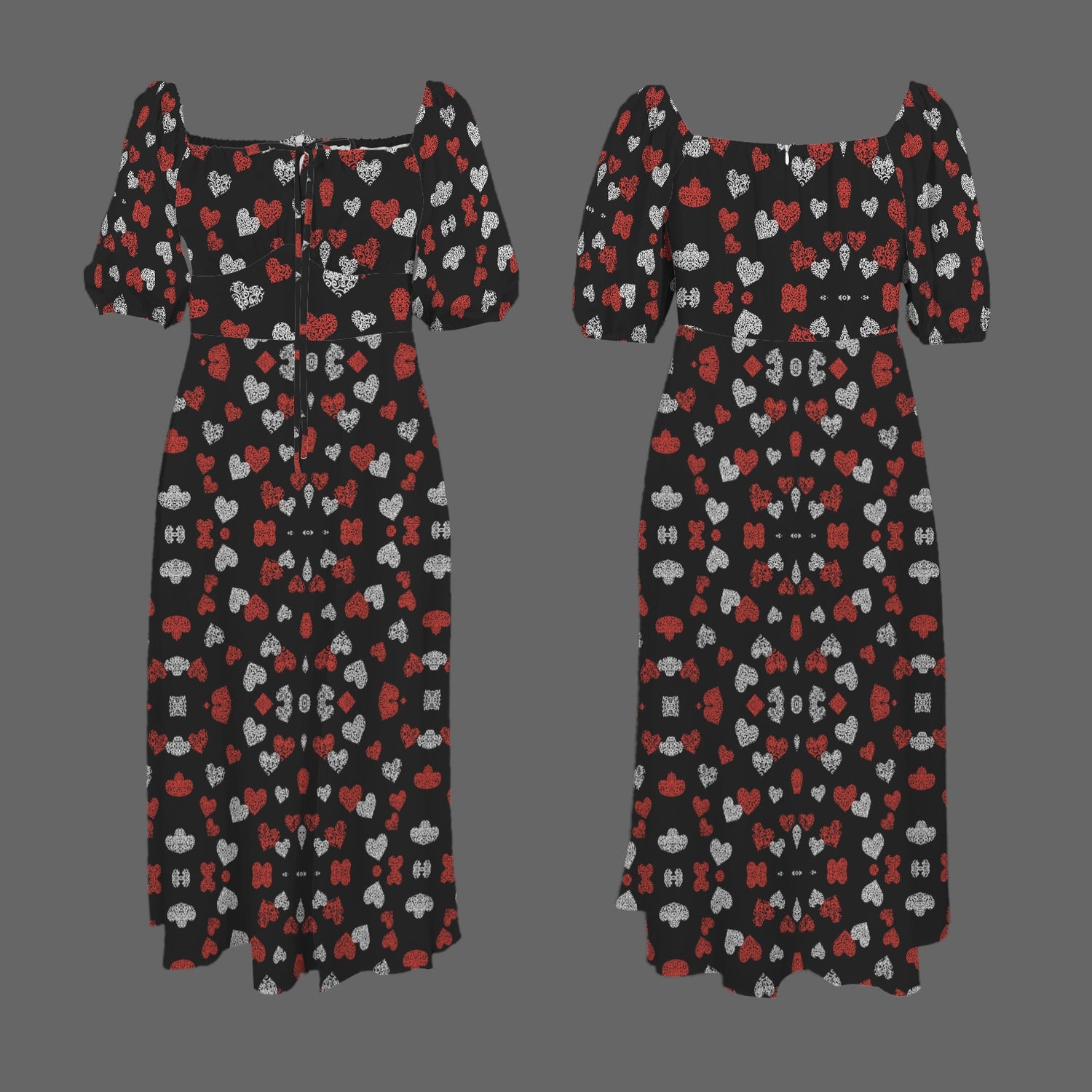 Red White Hearts Long Dress