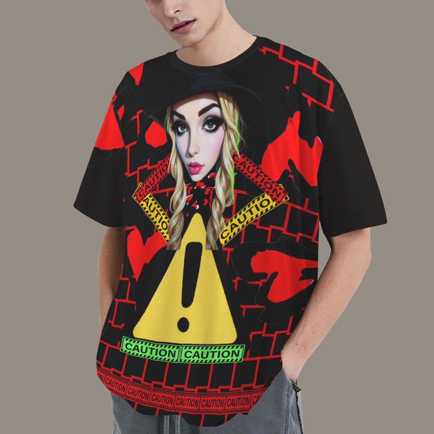 RANSIE CARTOON CAUTION HEARTS T-SHIRT