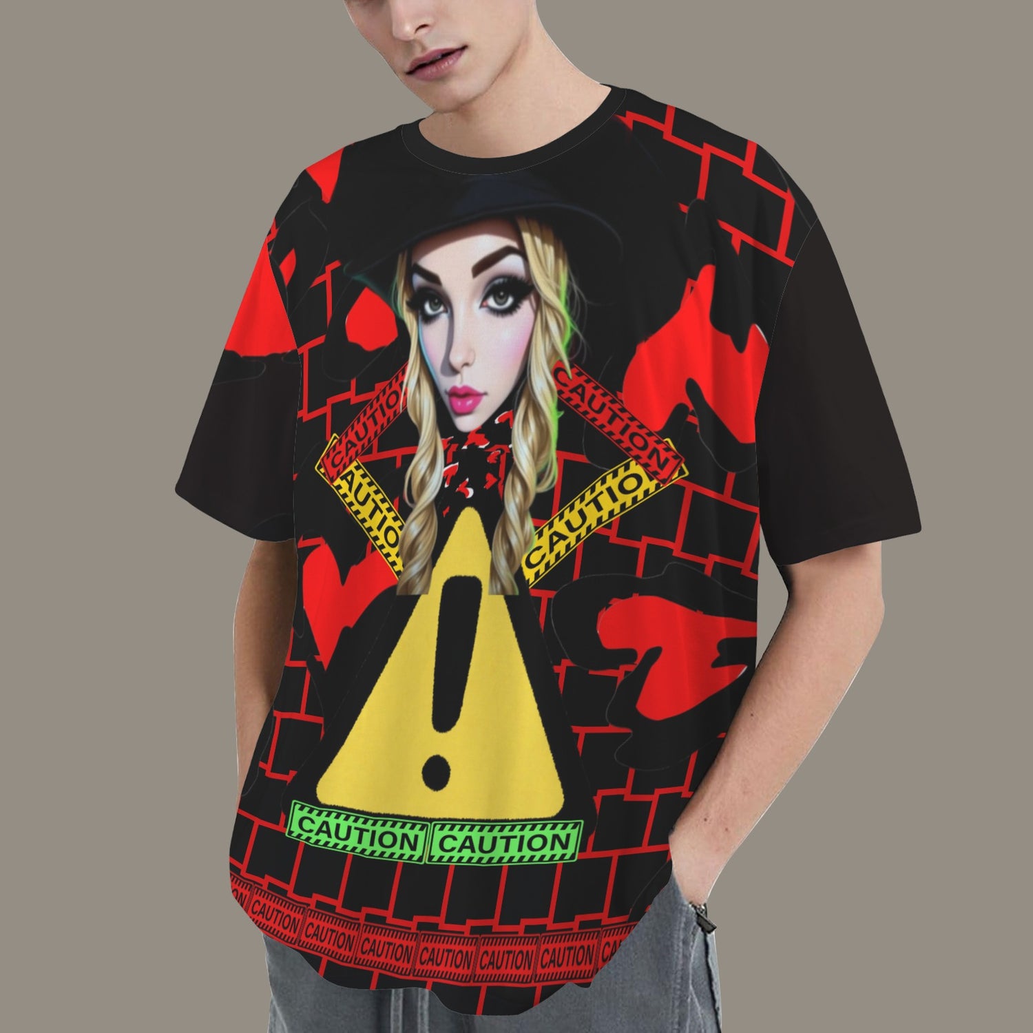 RANSIE CARTOON CAUTION HEARTS T-SHIRT