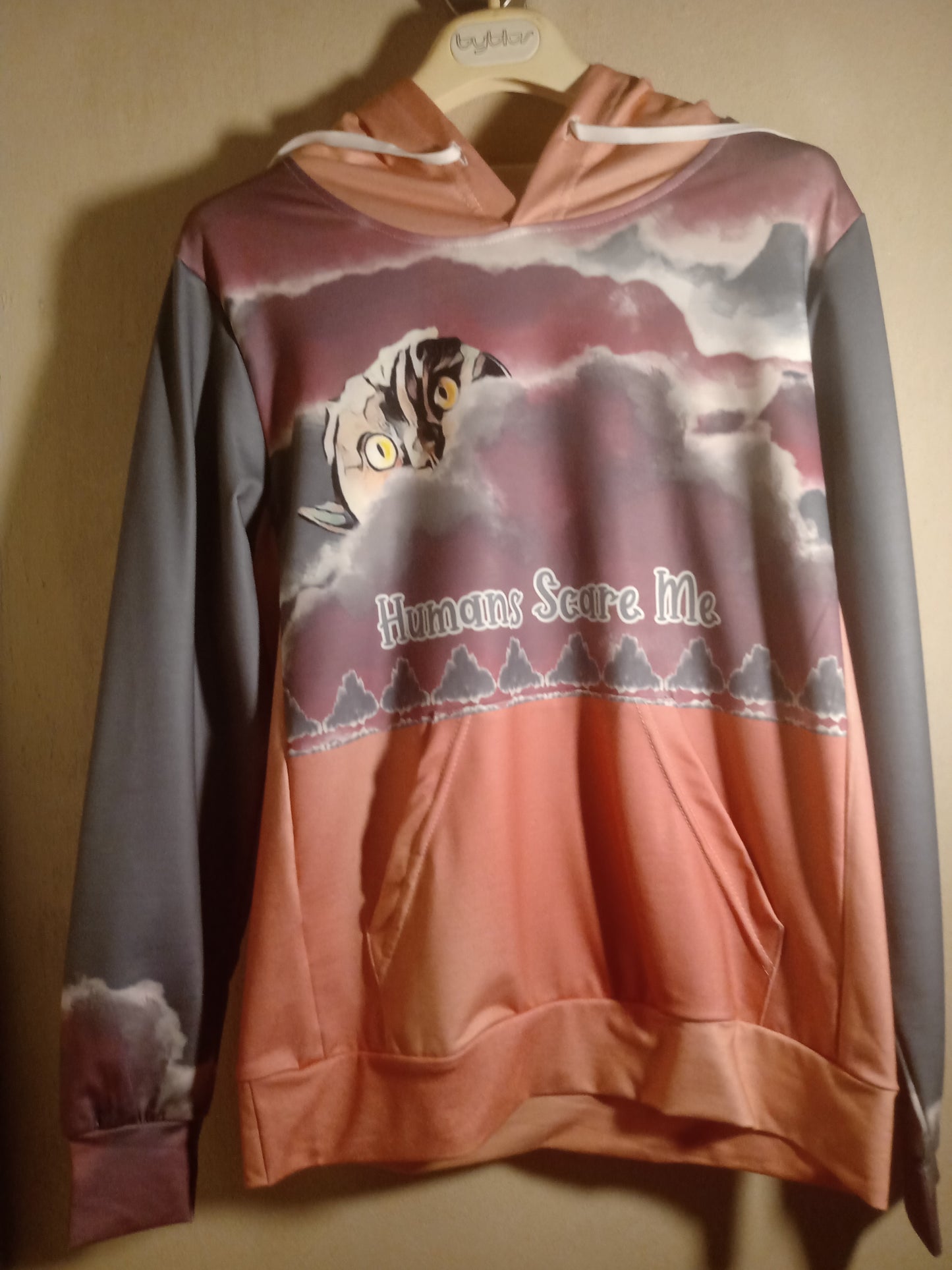 Humans Scare Me Jimmy Cloud Hoodie Pink Grey